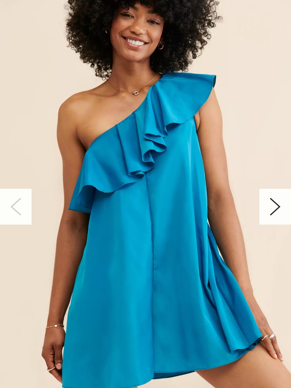 Anthropologie Teal One-Shoulder Ruffle Romper